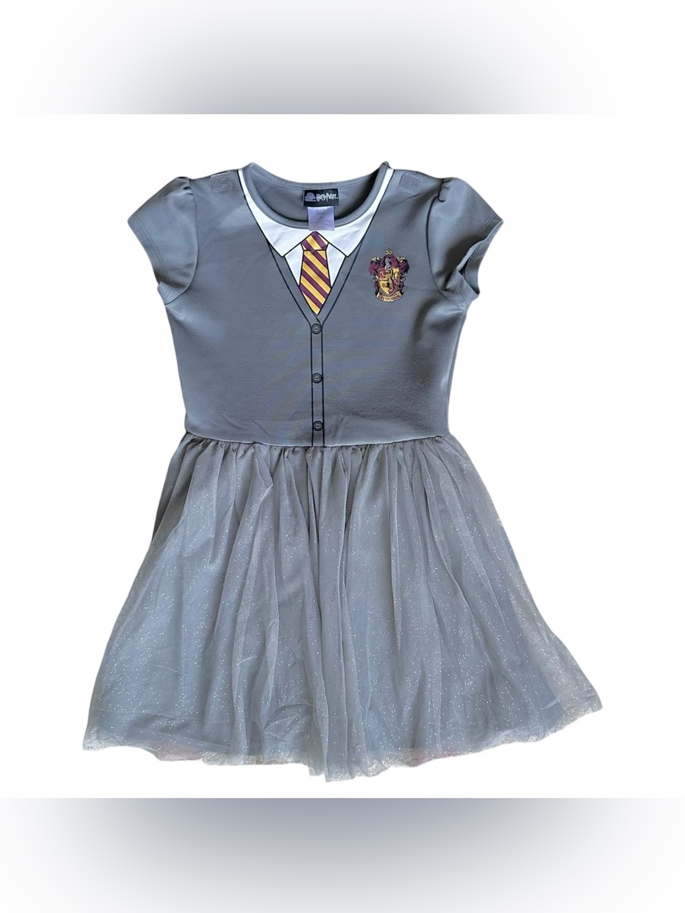 Harry Potter Girls Large Gryffindor Crest Gray Tulle Sparkle Dress No Robe